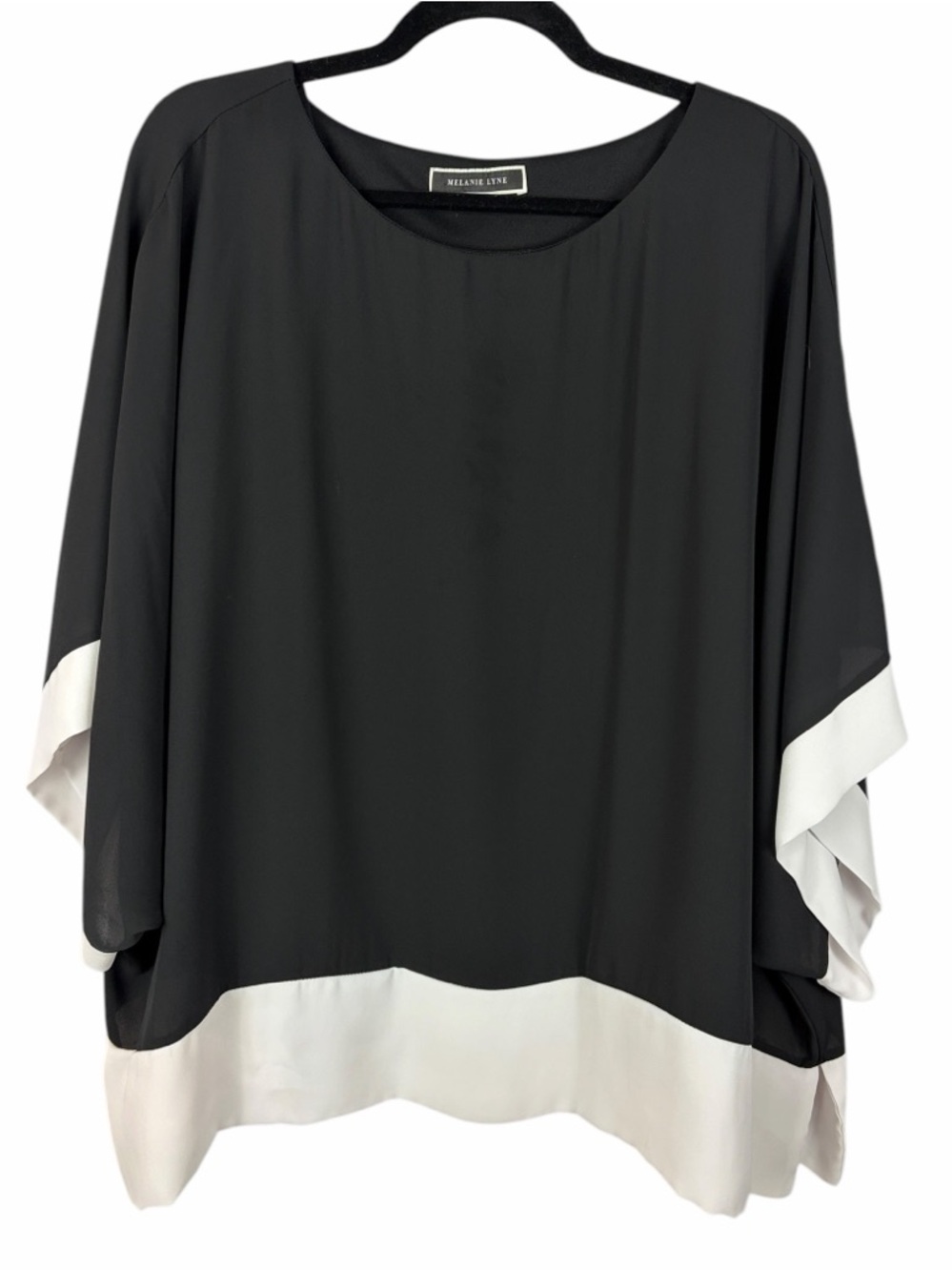 Melanie Lyne Black White Colorblock Chiffon Blouse Overlay Large Modern Elegant